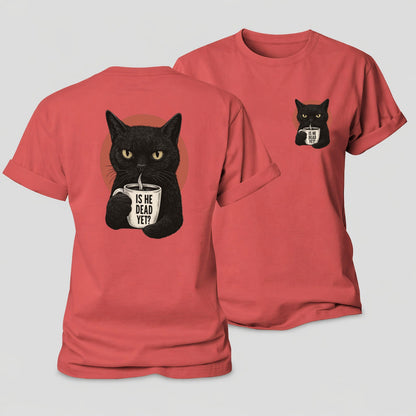 Is He Dead Yet Cat Women's Cotton T-Shirt – Coral Red