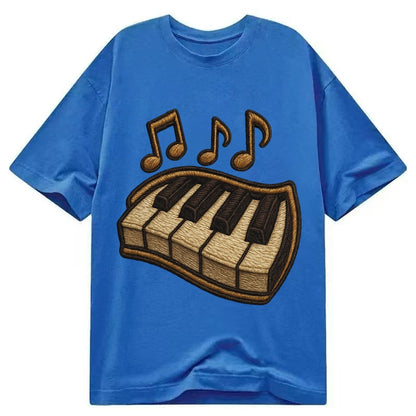 Piano Keys Ivory And Ebony Keys With Music Notes Classic T-shirt – Blue