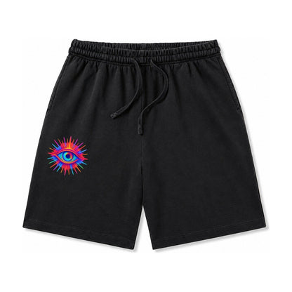 Rainbow Third Eye Prismatic Eye Radiating Spectrum Colors Re Washed Shorts – Black