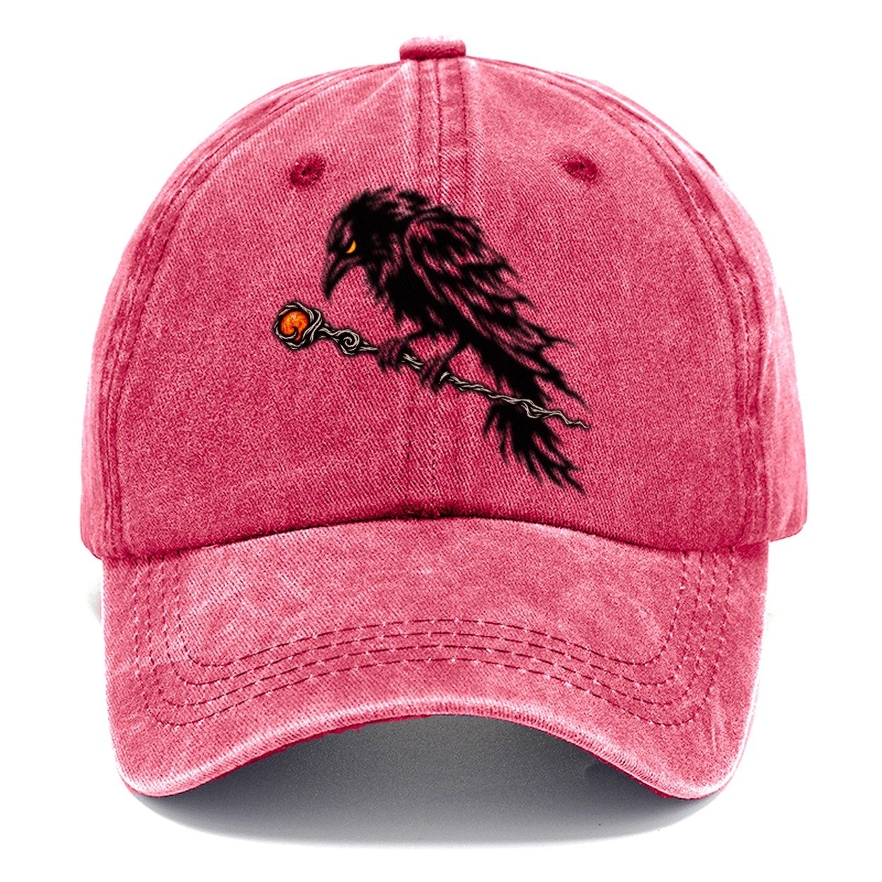 Raven Perched On A Wand Witch Magic Classic Cap – Pomegranate Blush