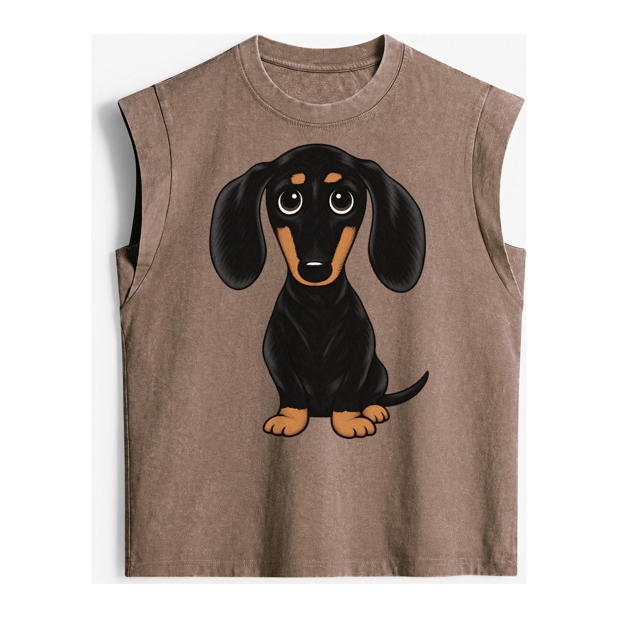 Vintage Style Dachshund Print Vintage Washed Tank – Brown