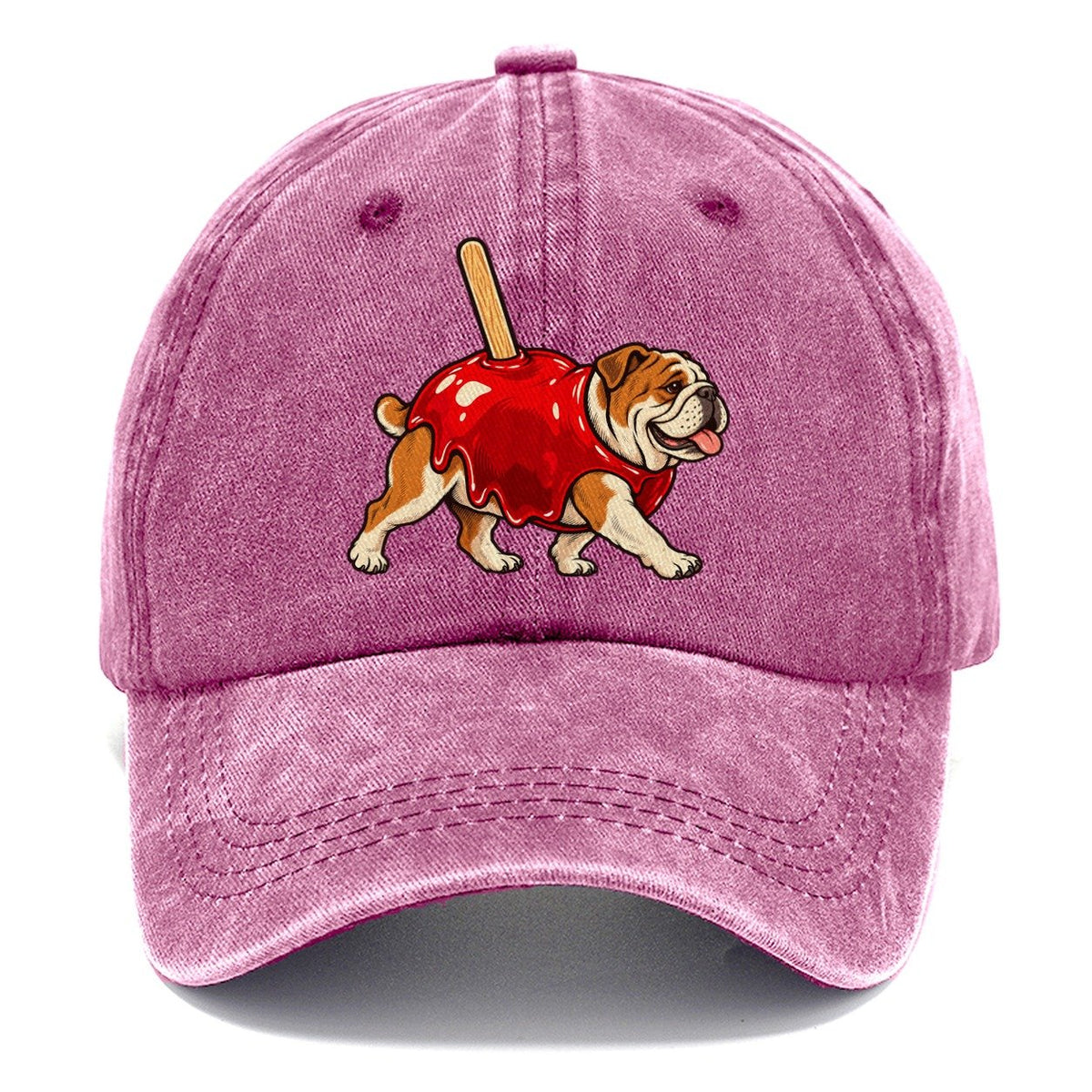 One Bulldog In Halloween Costume Candy Apple Costume Red Glossy Shell With A Stick Halloween Dog Parade Classic Cap – Dusty Rose