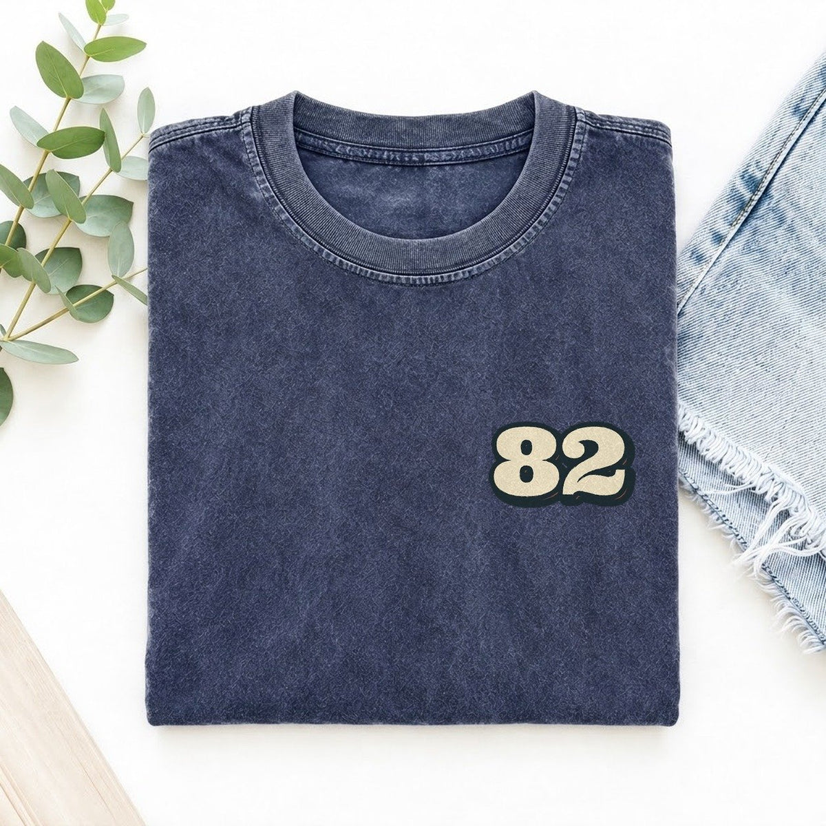 Number 82 Left Chest Vintage T-shirt – Blue