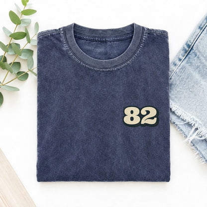 Number 82 Left Chest Vintage T-shirt – Blue