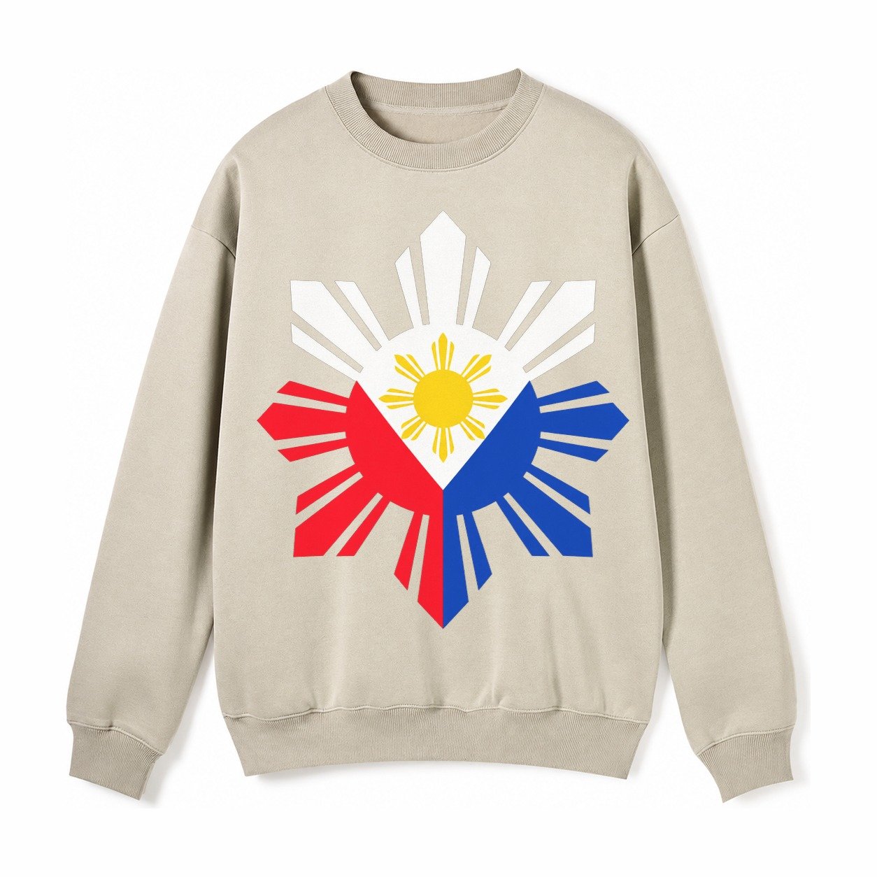 Philippines Iconic Sun And Stars Fleece Sweatshirt – Light Khaki