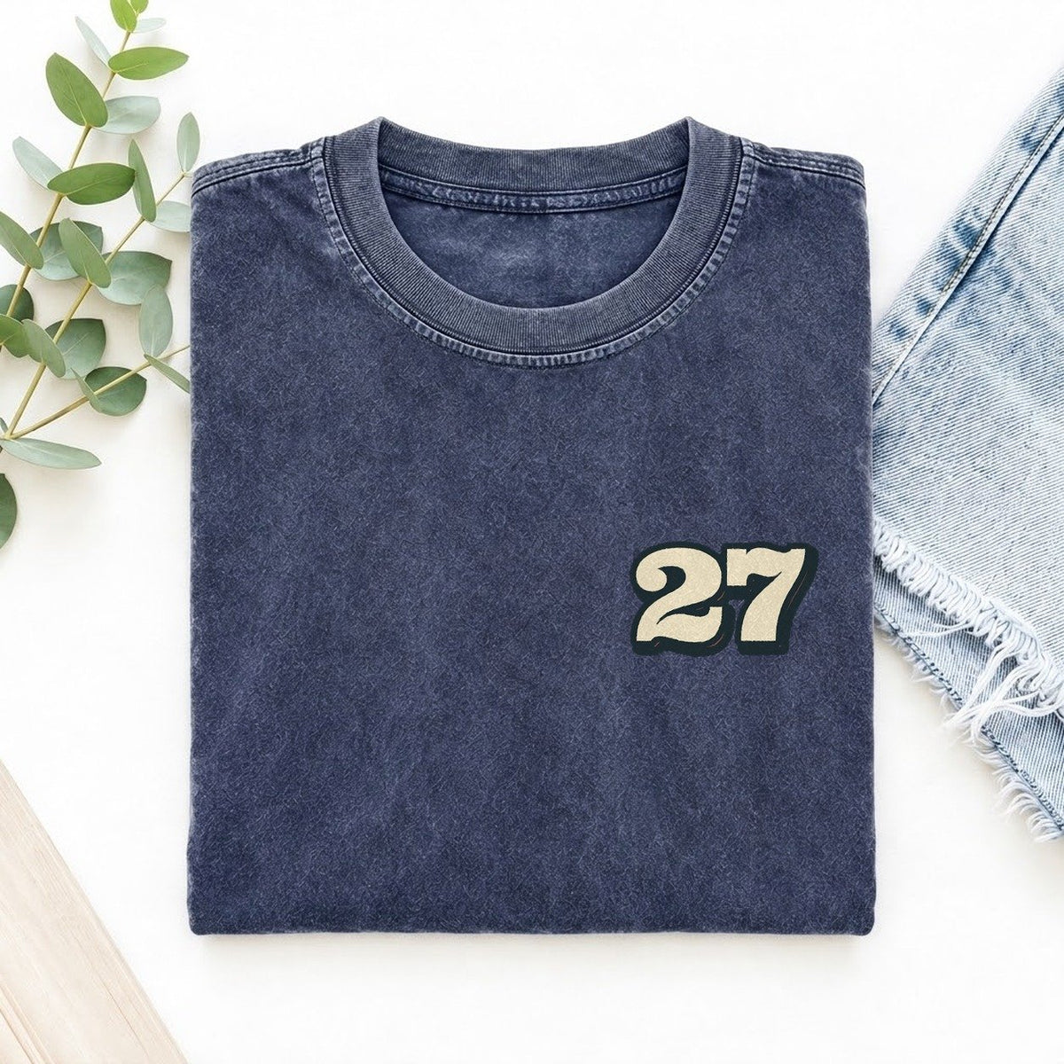 Number 27 Left Chest Vintage T-shirt – Blue