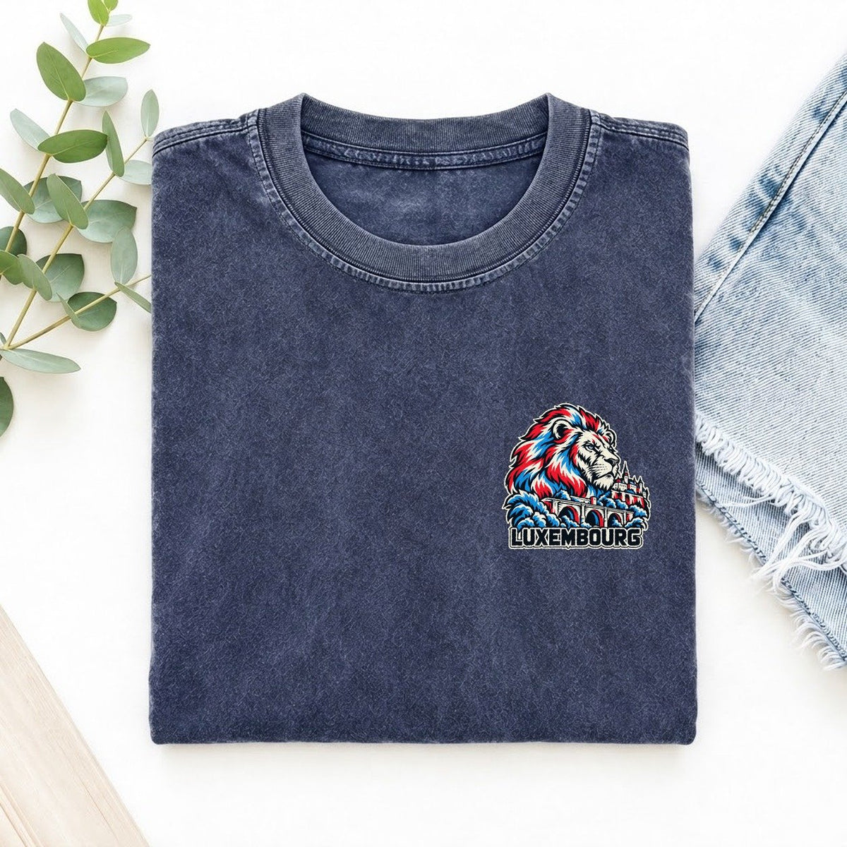 Luxembourg Country Pride Left Chest Vintage T-shirt – Blue