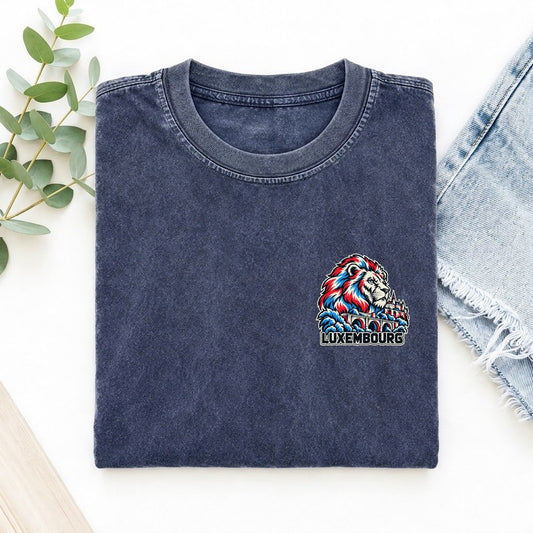 Luxembourg Country Pride Left Chest Vintage T-shirt – Blue