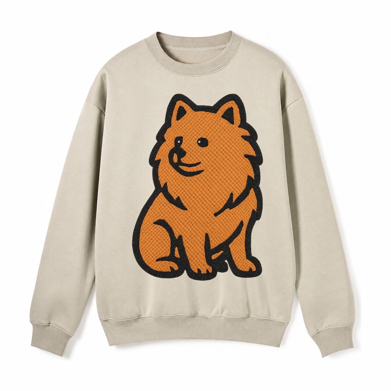 Pomeranian Orange Fluffy Charm Fleece Sweatshirt – Light Khaki