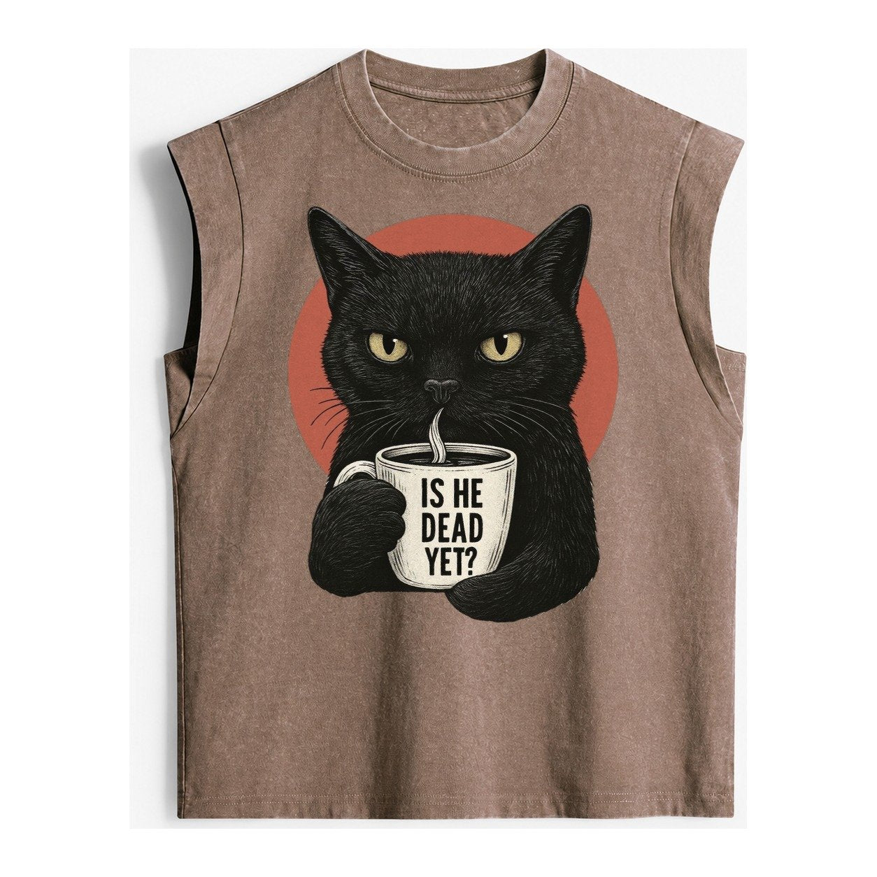 Is He Dead Yet Cat Vintage Washed Tank – Brown
