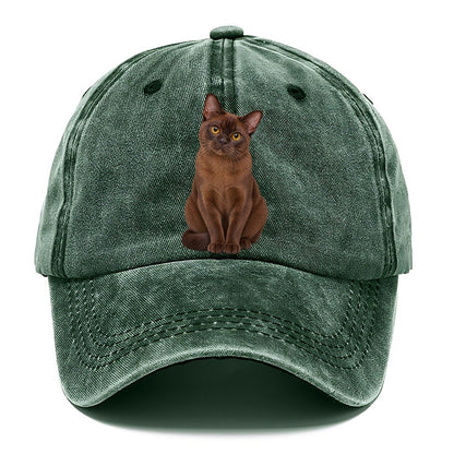 Burmese Seated Portrait Realistic Cat Portrait Classic Cap – Forest Mist