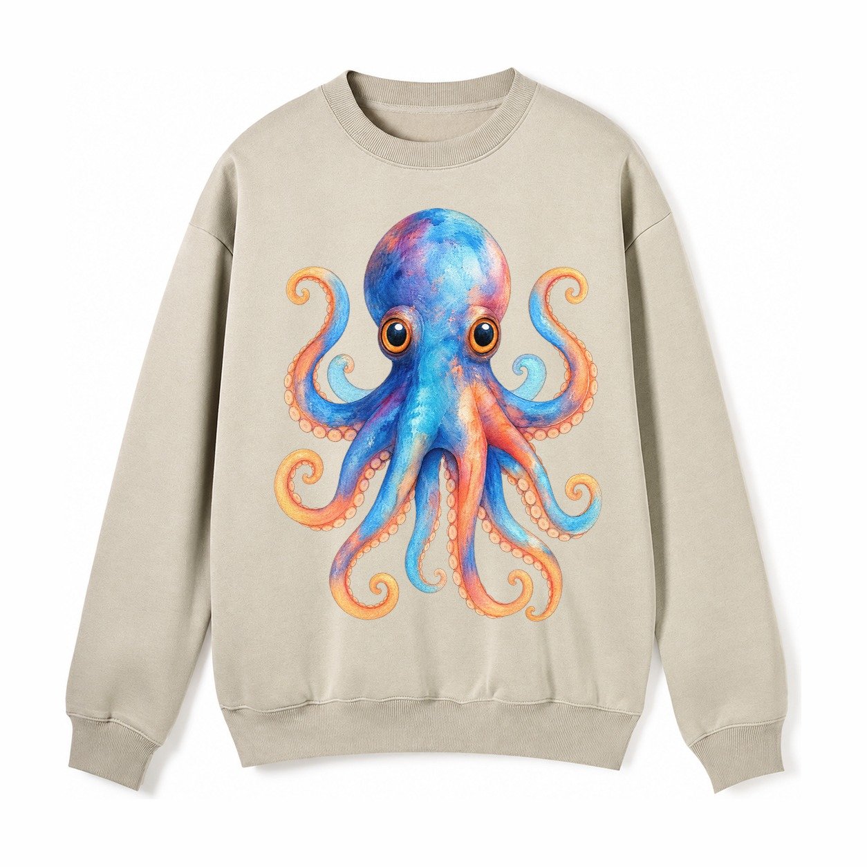 Octopus Cute Fleece Sweatshirt – Light Khaki