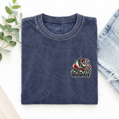 Kuwait Country Pride Left Chest Vintage T-shirt – Blue