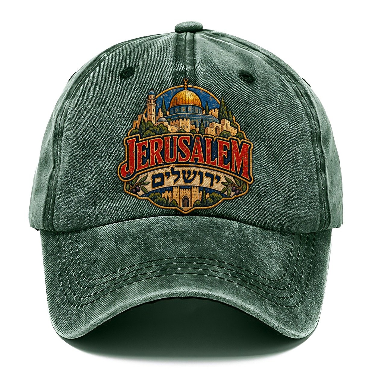 Retro Yerushalayim Script Jerusalem Classic Cap – Forest Mist