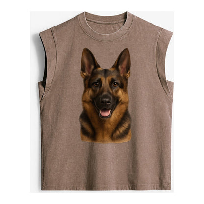 German Shepherd Portrait Vintage Washed Tank – Brown