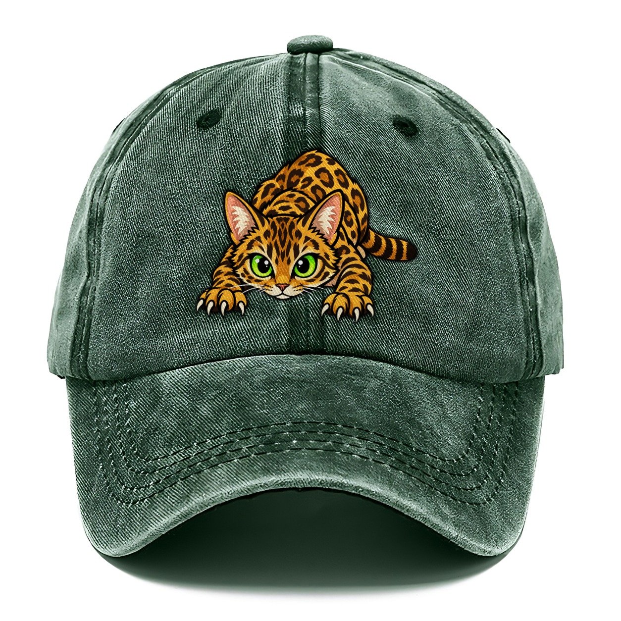 Bengal Crouching Peeking Cats Classic Cap – Forest Mist