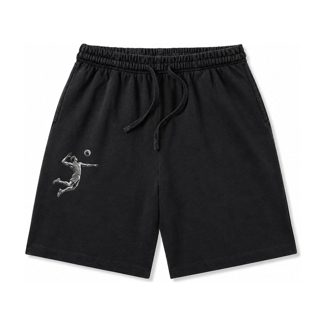 Volleyball Player Spiking Ball Washed Shorts – Black