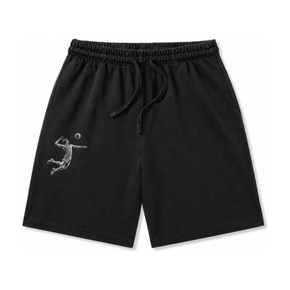 Volleyball Player Spiking Ball Washed Shorts – Black