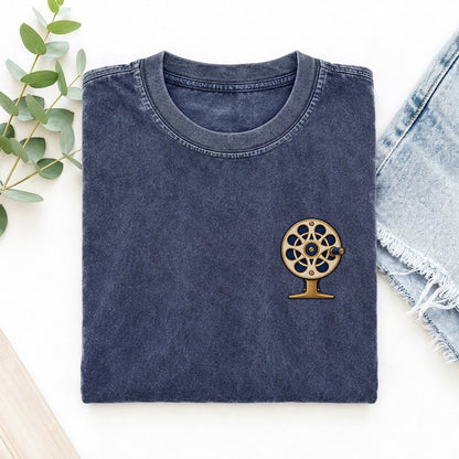 Fly Reel Symbol Emblems Left Chest Vintage T-shirt – Blue