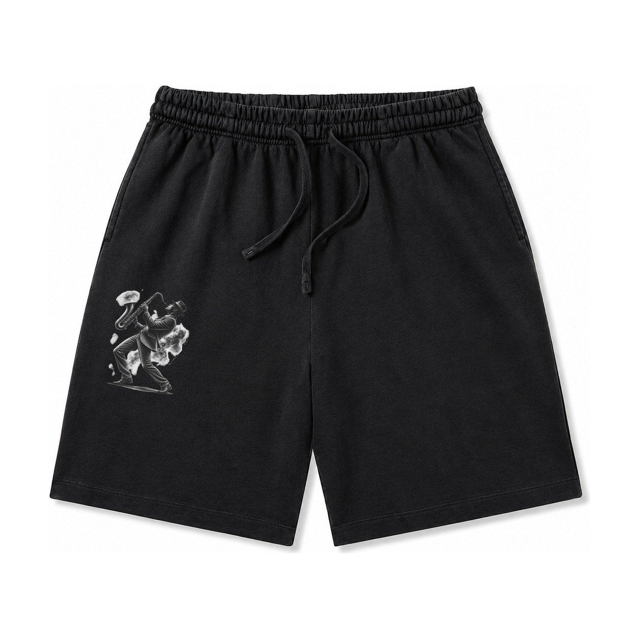 Saxophonist Playing Jazz In Smoky Room Washed Shorts – Black