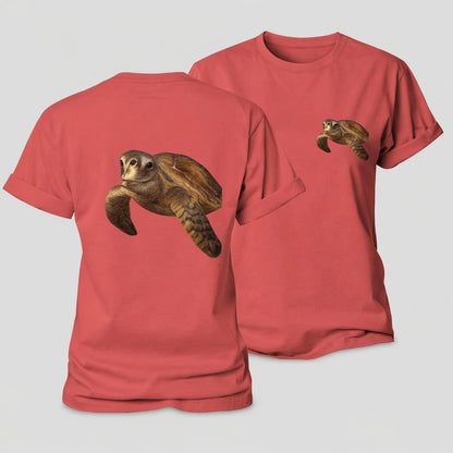 Sea Turtle Portrait Design Women's Cotton T-Shirt – Coral Red