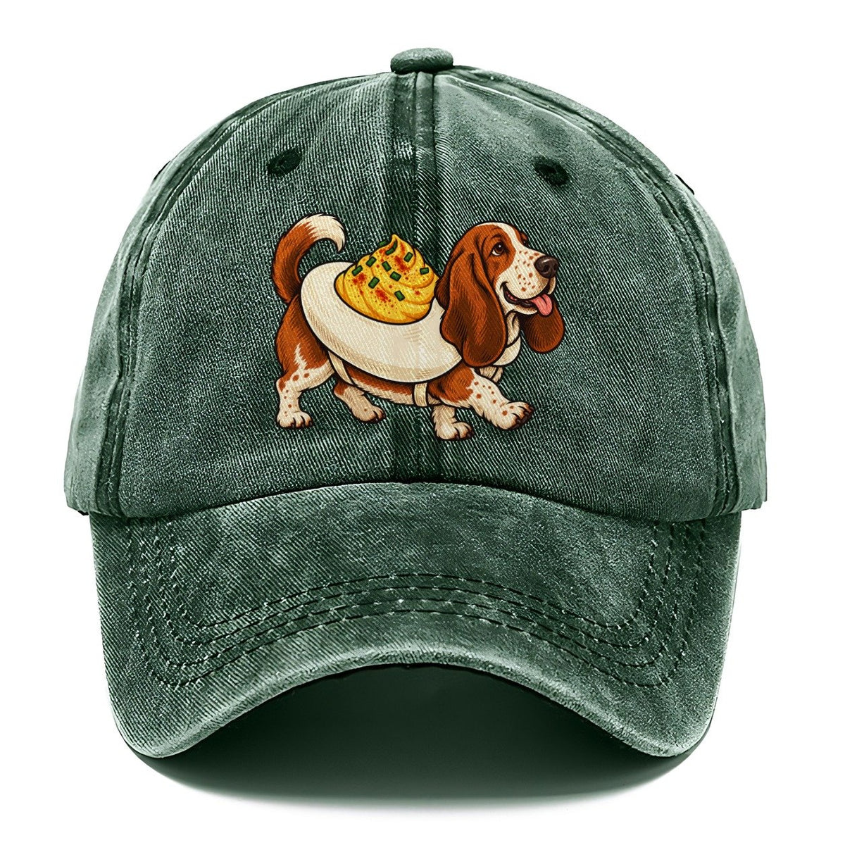 One Basset Hound In Halloween Costume Deviled Egg Costume With A Yolky Yellow Center Halloween Dog Parade Classic Cap – Forest Mist