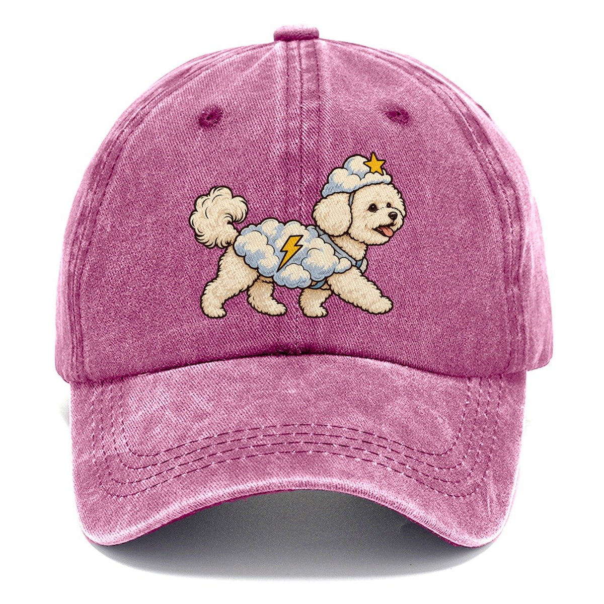 One Bichon Frise In Halloween Costume Cloud Costume With Cotton Puff Texture And A Tiny Lightning Bolt Halloween Dog Parade Classic Cap – Dusty Rose