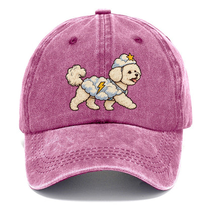 One Bichon Frise In Halloween Costume Cloud Costume With Cotton Puff Texture And A Tiny Lightning Bolt Halloween Dog Parade Classic Cap – Dusty Rose