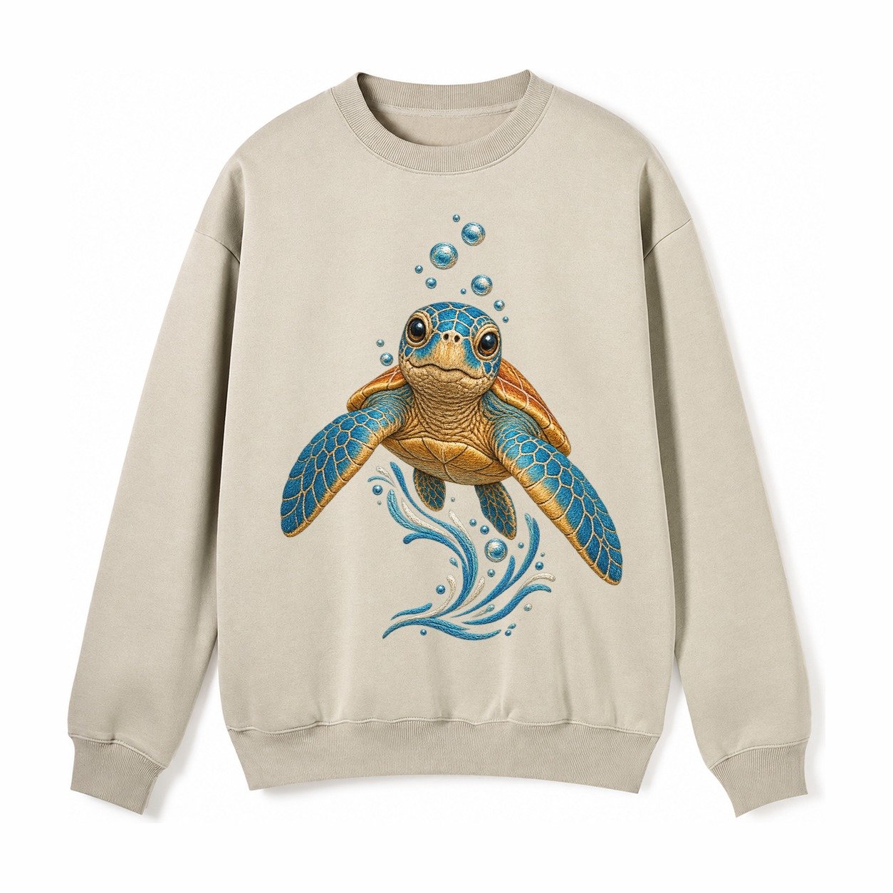 Sea Turtle Serenity Fleece Sweatshirt – Light Khaki