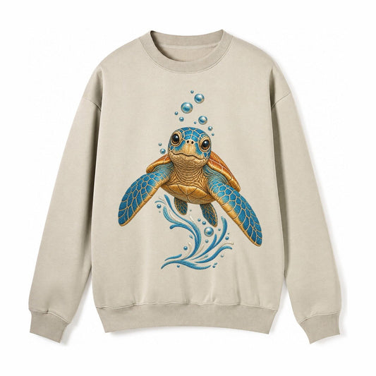 Sea Turtle Serenity Fleece Sweatshirt – Light Khaki