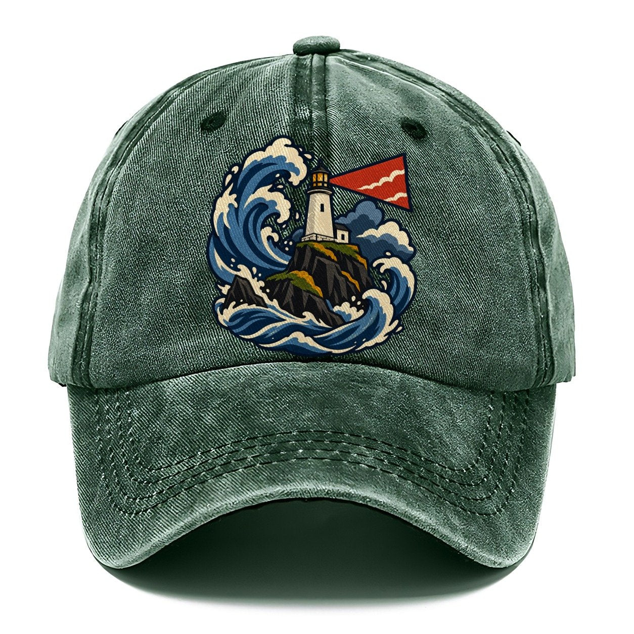 Hebridean Lighthouse And Storm Wave Uk Culture Heritage Classic Cap – Forest Mist