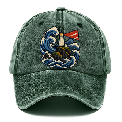 Hebridean Lighthouse And Storm Wave Uk Culture Heritage Classic Cap – Forest Mist