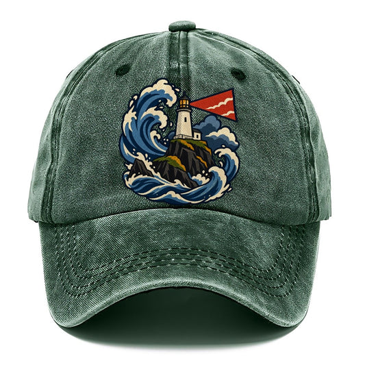 Hebridean Lighthouse And Storm Wave Uk Culture Heritage Classic Cap – Forest Mist