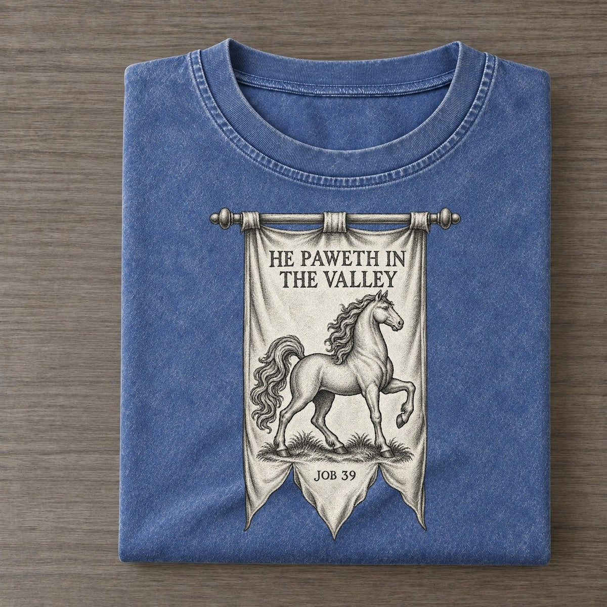 He Paweth In The Valley Beast And Banner Vintage T-shirt – Washed Blue