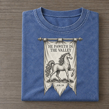 He Paweth In The Valley Beast And Banner Vintage T-shirt – Washed Blue