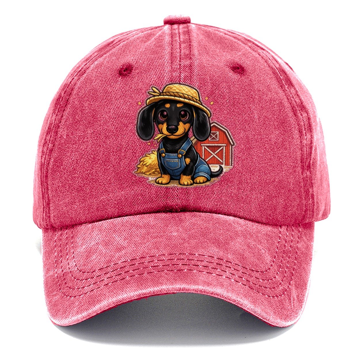 Dachshund Farmer Overalls Classic Cap – Pomegranate Blush