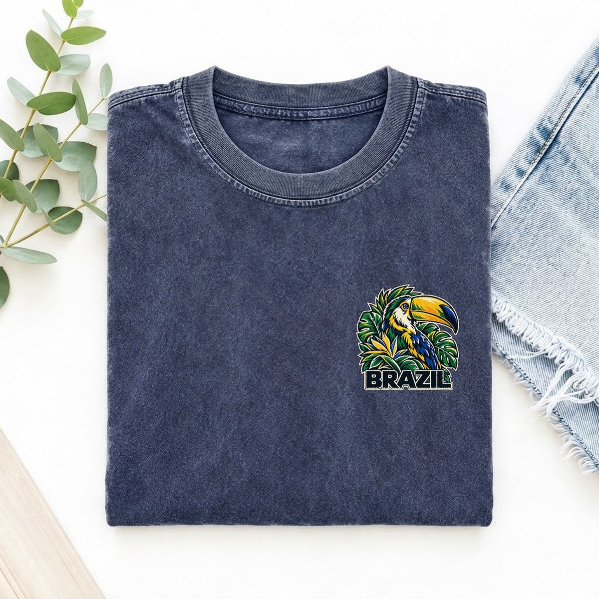Brazil Country Pride Left Chest Vintage T-shirt – Blue