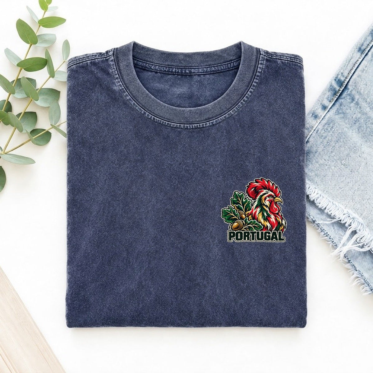 Portugal Country Pride Left Chest Vintage T-shirt – Blue