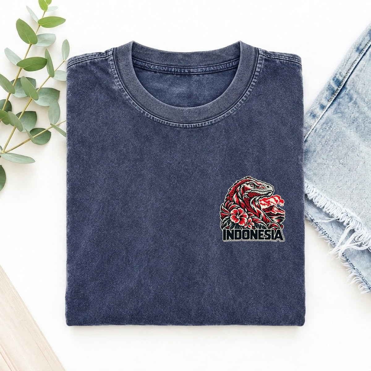 Indonesia Country Pride Left Chest Vintage T-shirt – Blue