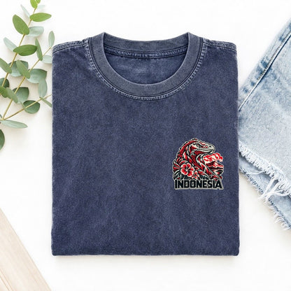 Indonesia Country Pride Left Chest Vintage T-shirt – Blue