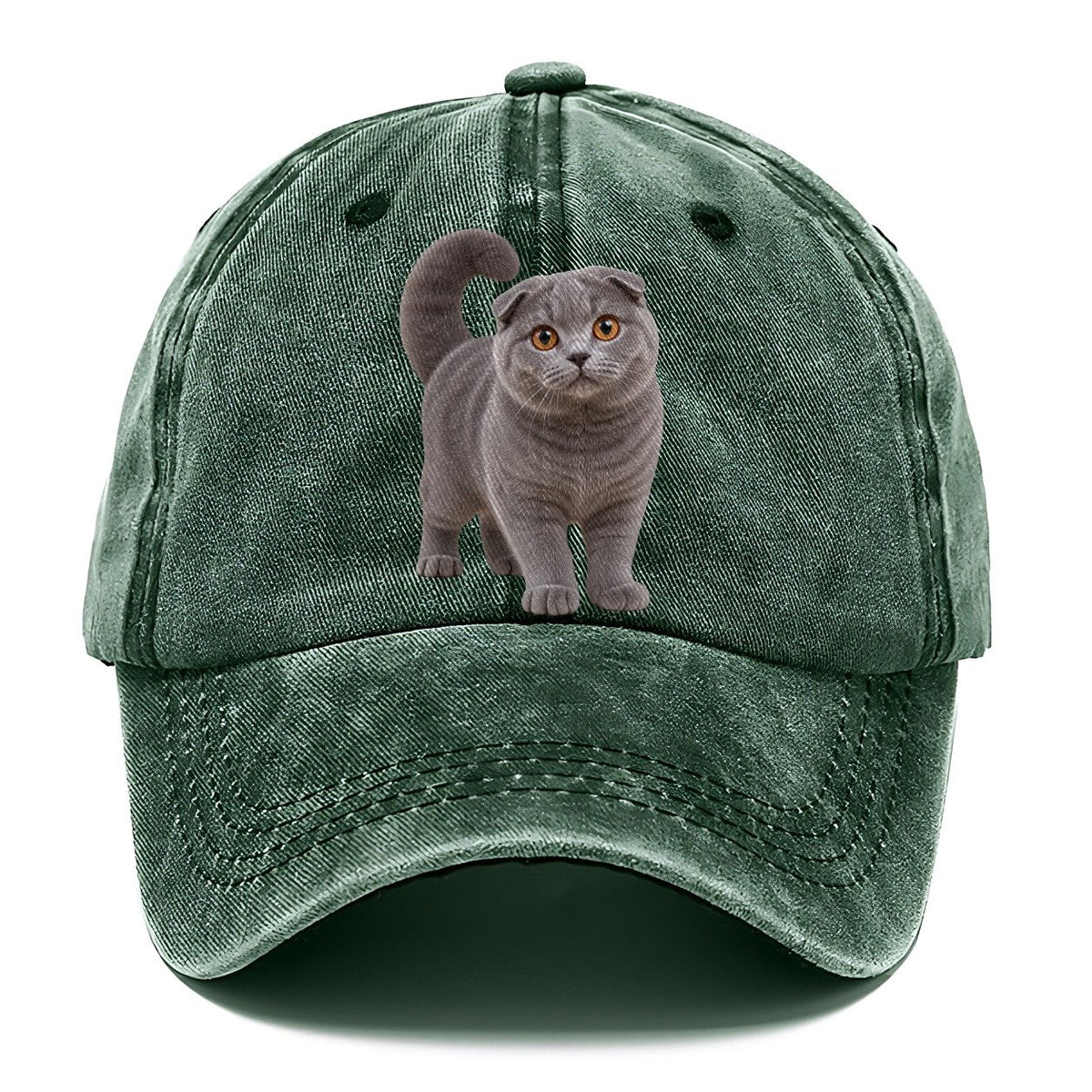 Scottish Fold Standing Three Quarter Realistic Cat Portrait Classic Cap – Forest Mist