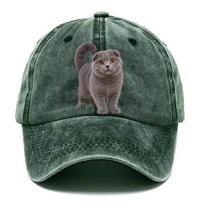 Scottish Fold Standing Three Quarter Realistic Cat Portrait Classic Cap – Forest Mist