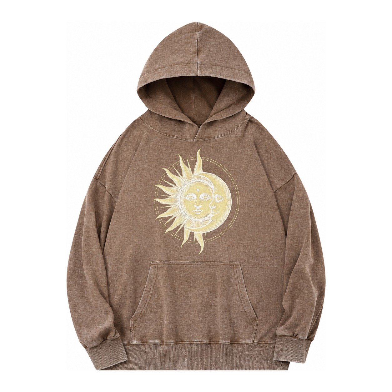 Celestial Harmony Vintage Washed Hoodie – Brown