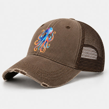 Octopus Cute Washed Trucker Hat – Coffee