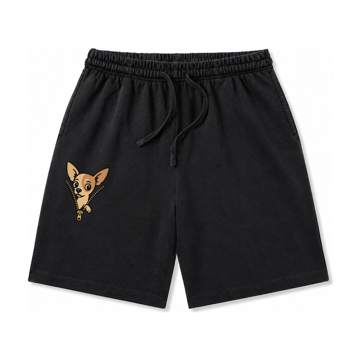 Chihuahua Apple Head Large Pointed Ears Big Round Eyes Tiny Washed Shorts – Black