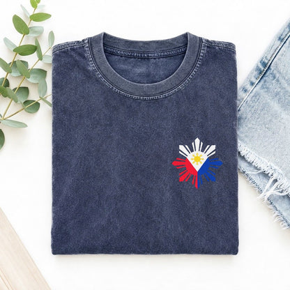 Philippines Sun and Stars Left Chest Vintage T-shirt – Blue