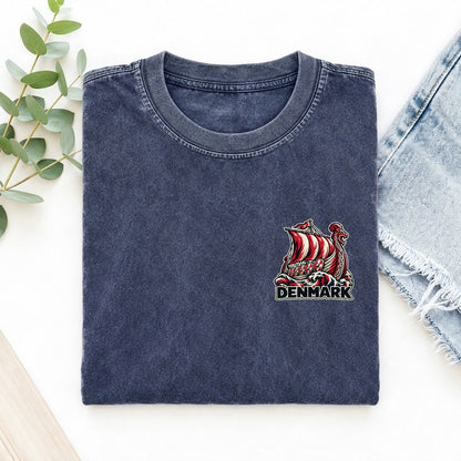 Denmark Country Pride Left Chest Vintage T-shirt – Blue