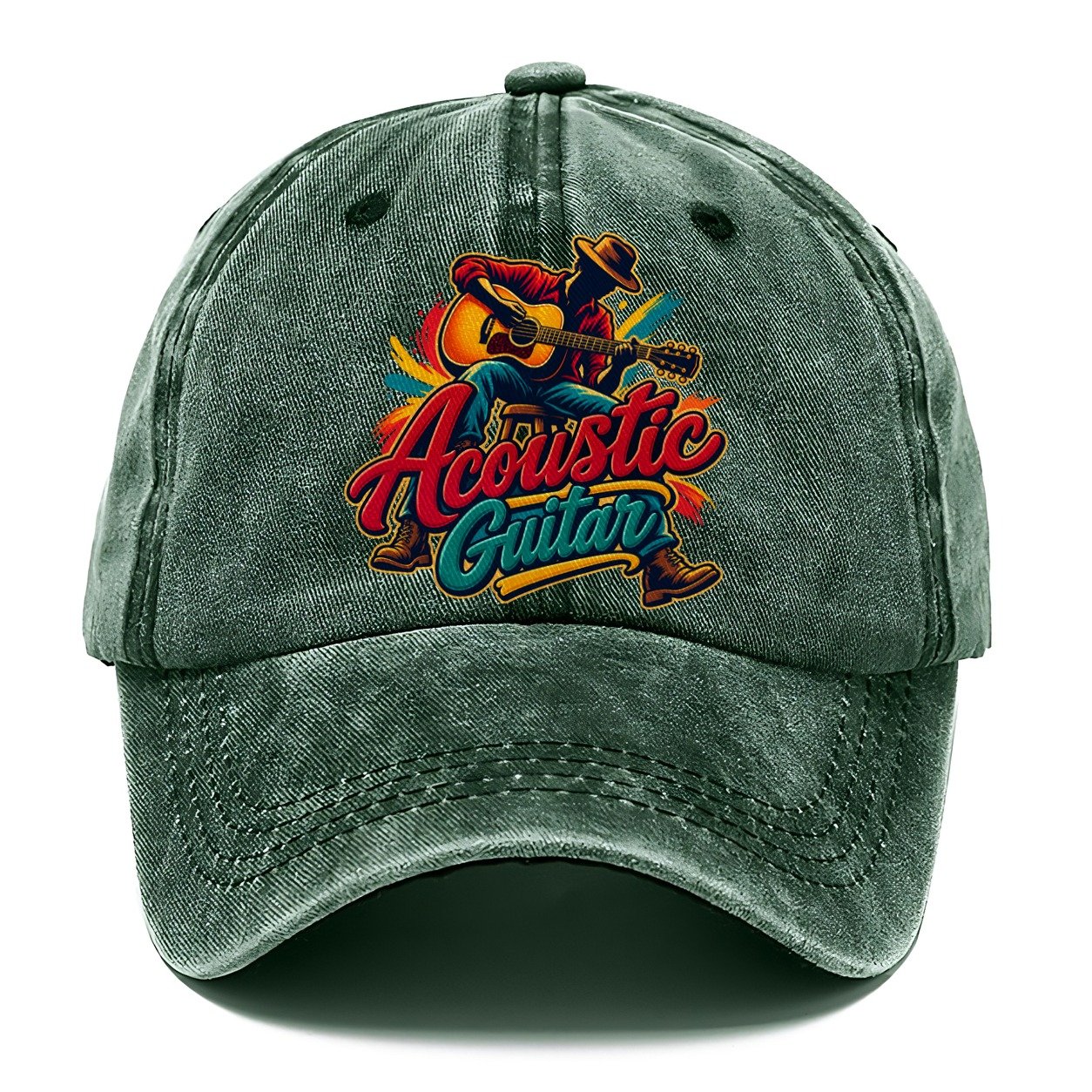 Acoustic Guitar Wordmark Music Instruments Classic Cap – Forest Mist
