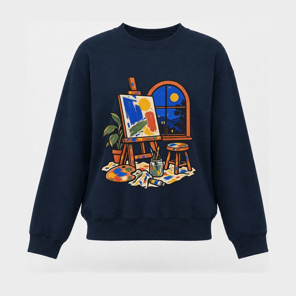 Easel At Dusk Clay Color Makers Women's Crewneck Sweatshirt – Navy