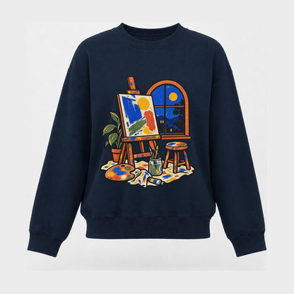 Easel At Dusk Clay Color Makers Women's Crewneck Sweatshirt – Navy